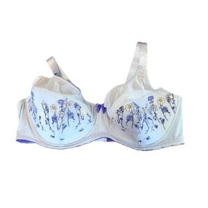 Adore Me Womens Light Blue Purple Floral Embroidered Unlined Underwire Bra 40G